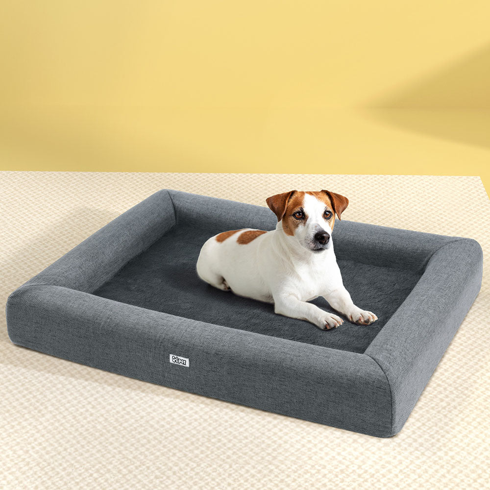 Grey Calming Pet Sofa Bed – Large, Washable, Egg Crate Cushion