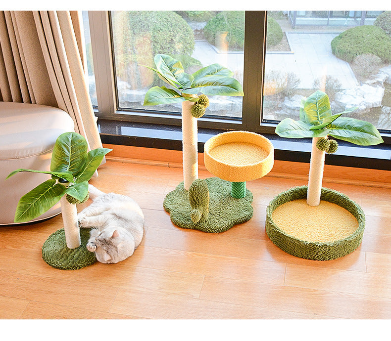 Cat Tree with Leaves – Scratcher, Bed & Toy