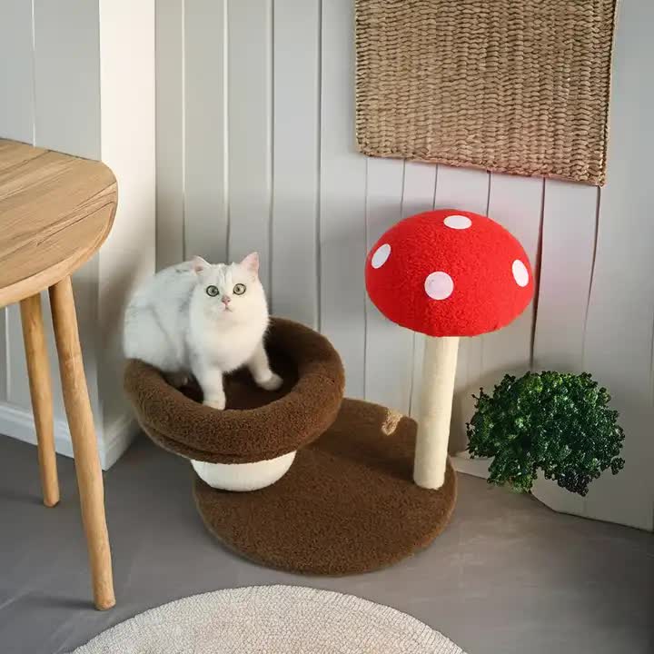 Mushroom Cat Tree with Bed & Scratcher – 58cm
