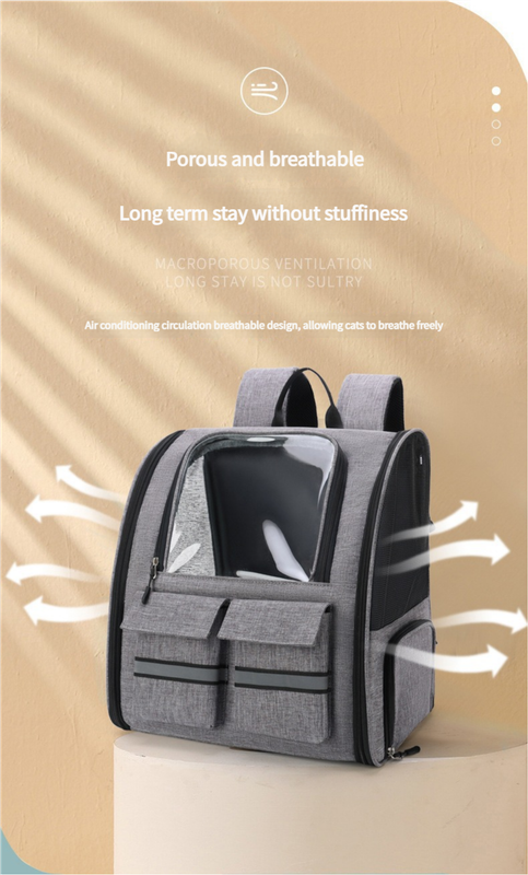 Grey Collapsible Pet Backpack with Trolley Sleeve