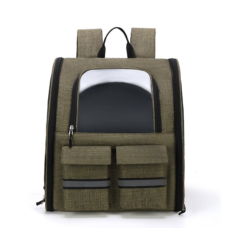 Khaki Collapsible Pet Backpack with Trolley Sleeve