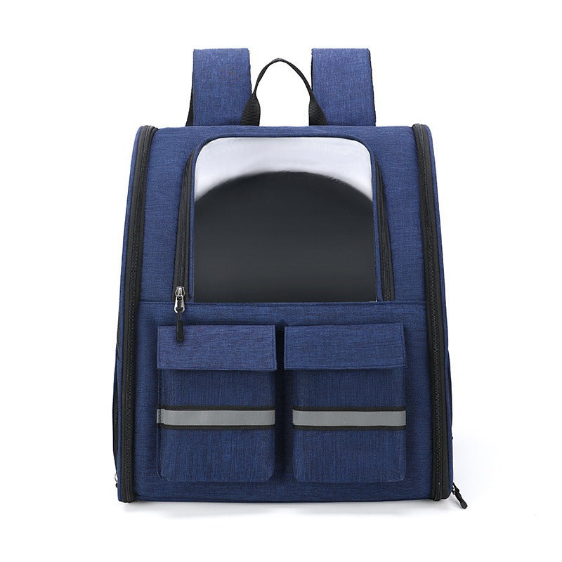 Blue Collapsible Pet Backpack with Trolley Sleeve
