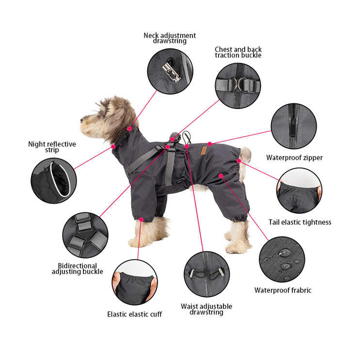 Reflective Waterproof Dog Raincoat – Harness Compatible (S-3XL)