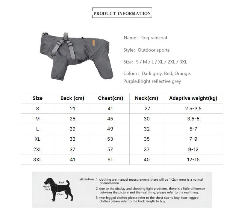 Reflective Waterproof Dog Raincoat – Harness Compatible (S-3XL)