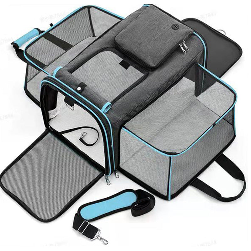 Gray-Blue Expandable Pet Carrier Backpack – Foldable Travel Bag for Cats & Small Dogs