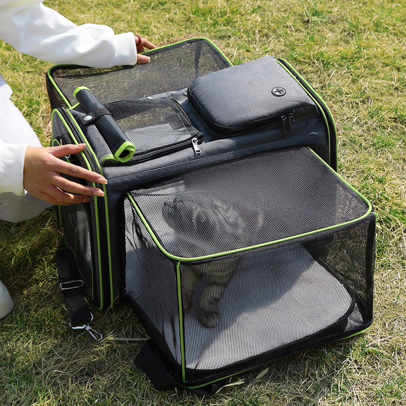 Gray-Blue Expandable Pet Carrier Backpack – Foldable Travel Bag for Cats & Small Dogs