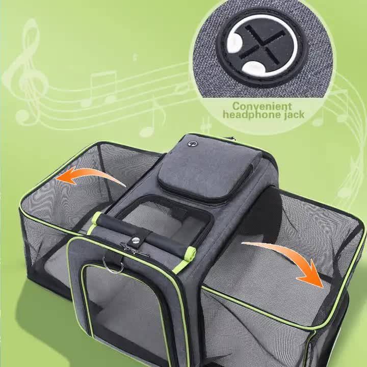 Gray-Blue Expandable Pet Carrier Backpack – Foldable Travel Bag for Cats & Small Dogs