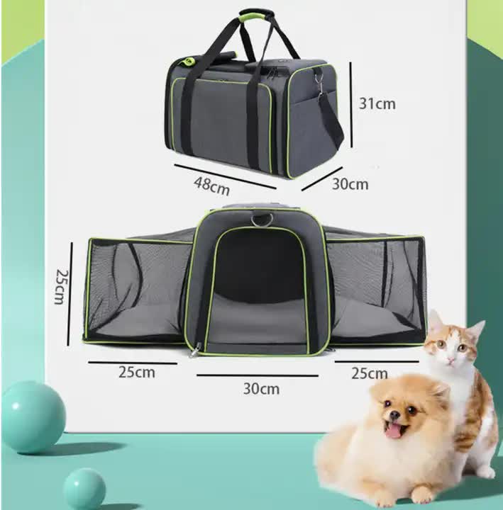 Gray-Blue Expandable Pet Carrier Backpack – Foldable Travel Bag for Cats & Small Dogs