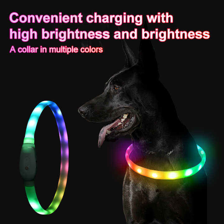 Colorful LED Rechargeable Pet Collar – Adjustable & Glow-in-Dark