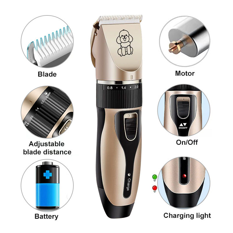 Gold Rechargeable Pet Hair Clipper Kit – Low Noise, Ceramic Blades, 5-Speed
