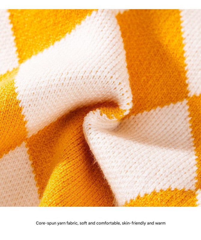 Yellow & White Argyle Knit Dog Sweater