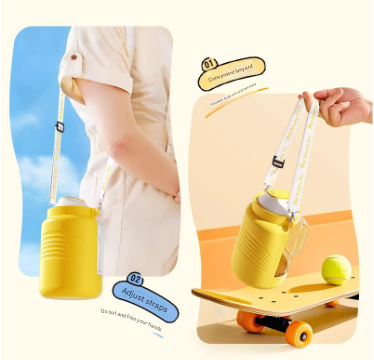 White 2-in-1 Pet Travel Bottle – Water & Food Dispenser with Strap