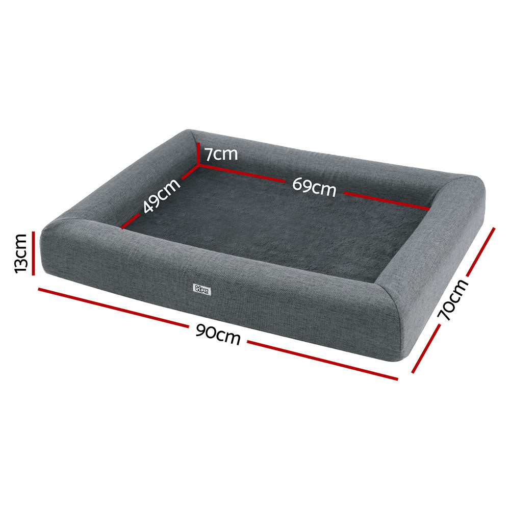 Grey Calming Pet Sofa Bed – Large, Washable, Egg Crate Cushion