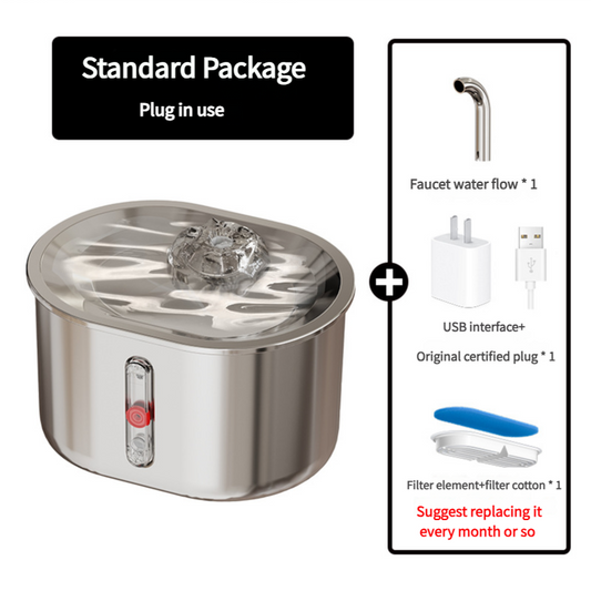 Stainless Steel Pet Water Fountain – Faucet Flow, USB Plug