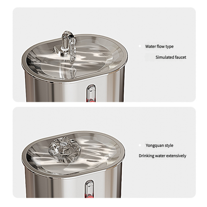 Stainless Steel Pet Water Fountain – Faucet Flow, USB Plug