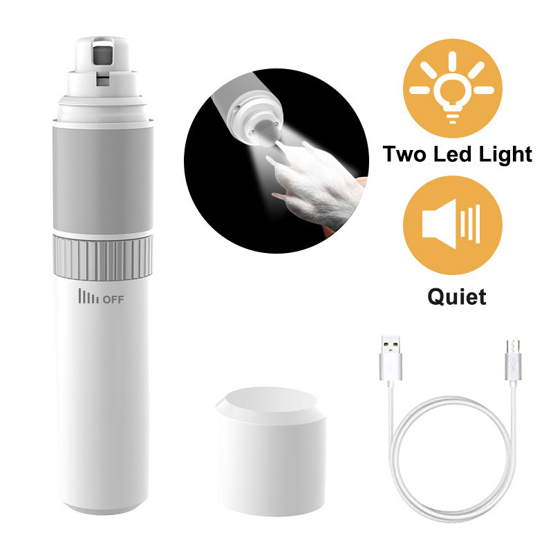 Rechargeable Pet Nail Grinder – Quiet Motor, LED, USB, 2 Speeds