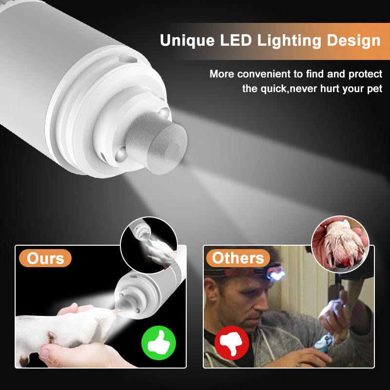 Rechargeable Pet Nail Grinder – Quiet Motor, LED, USB, 2 Speeds