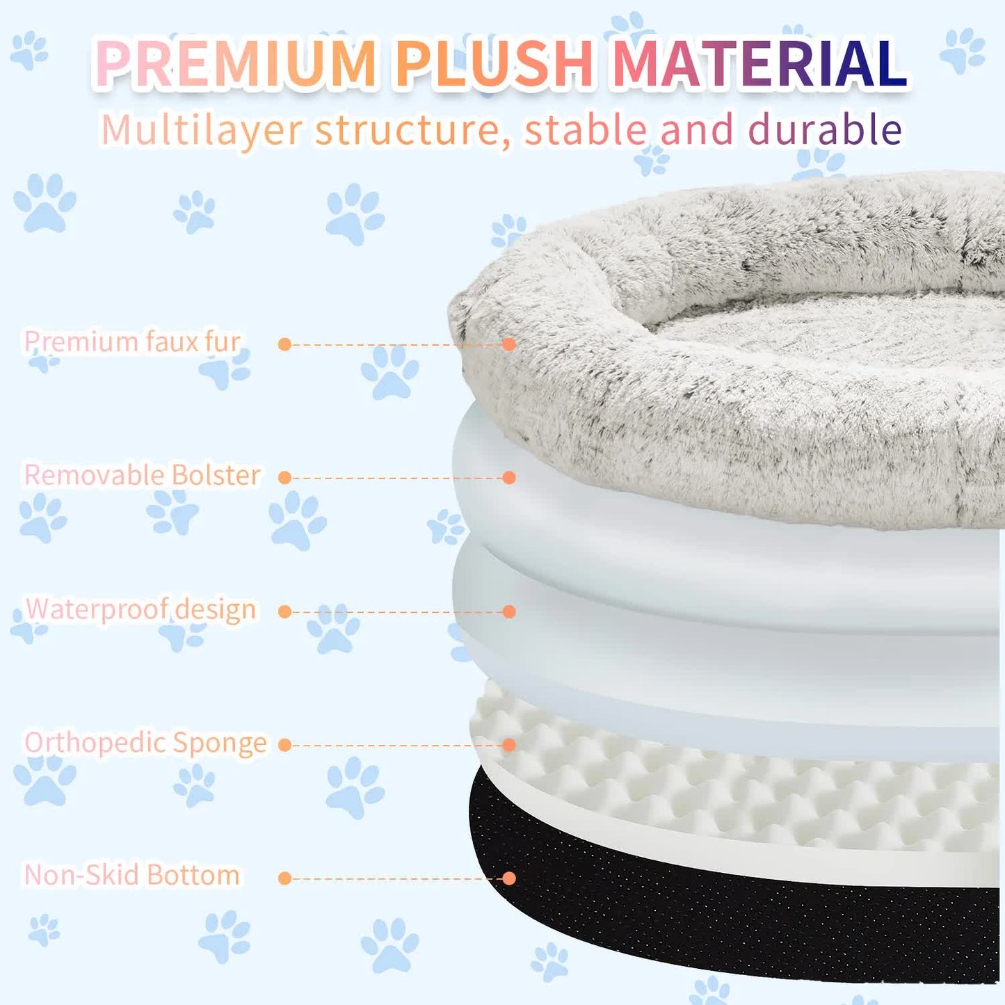 Light Gray Fluffy Donut Pet Bed – Large Anti-Anxiety Dog Bed