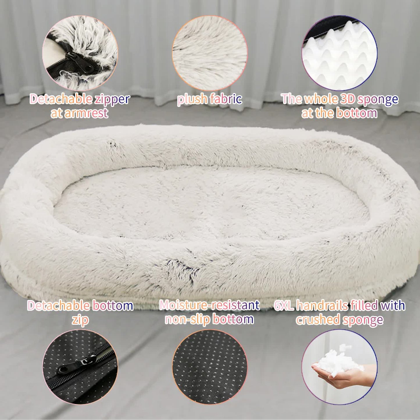 Light Gray Fluffy Donut Pet Bed – Large Anti-Anxiety Dog Bed