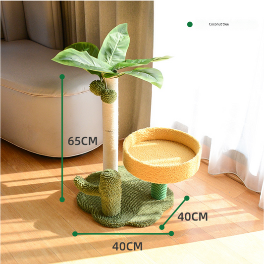Cat Tree with Leaves – Scratcher, Bed & Toy