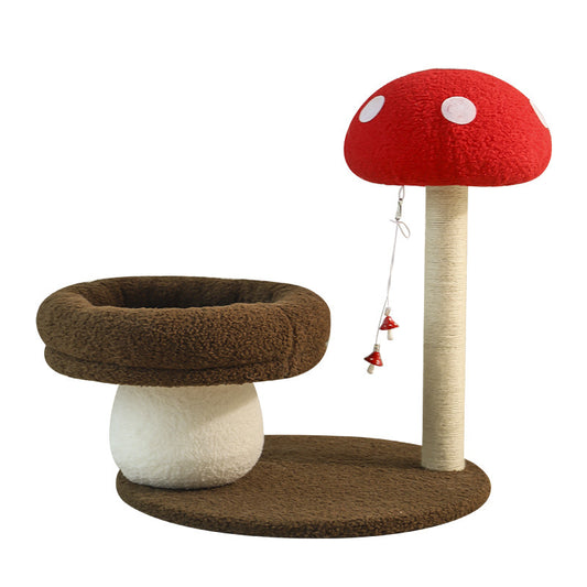 Mushroom Cat Tree with Bed & Scratcher – 58cm