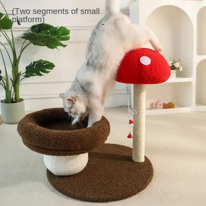 Mushroom Cat Tree with Bed & Scratcher – 58cm