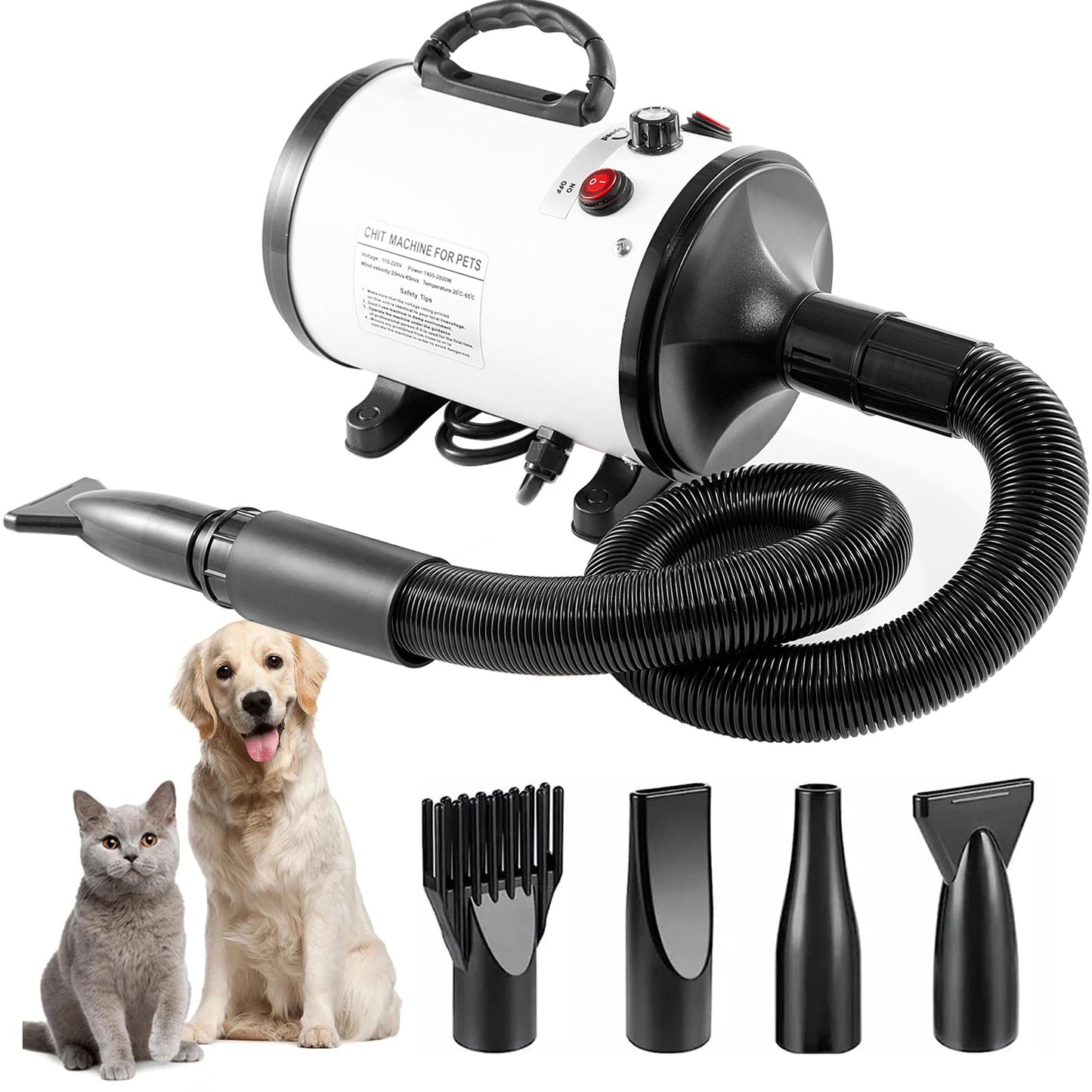 Pet Hair Dryer with Nozzles – Quiet & Powerful