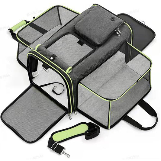 Gray-Green Expandable Pet Carrier Backpack – Portable Travel Bag for Cats & Small Dogs