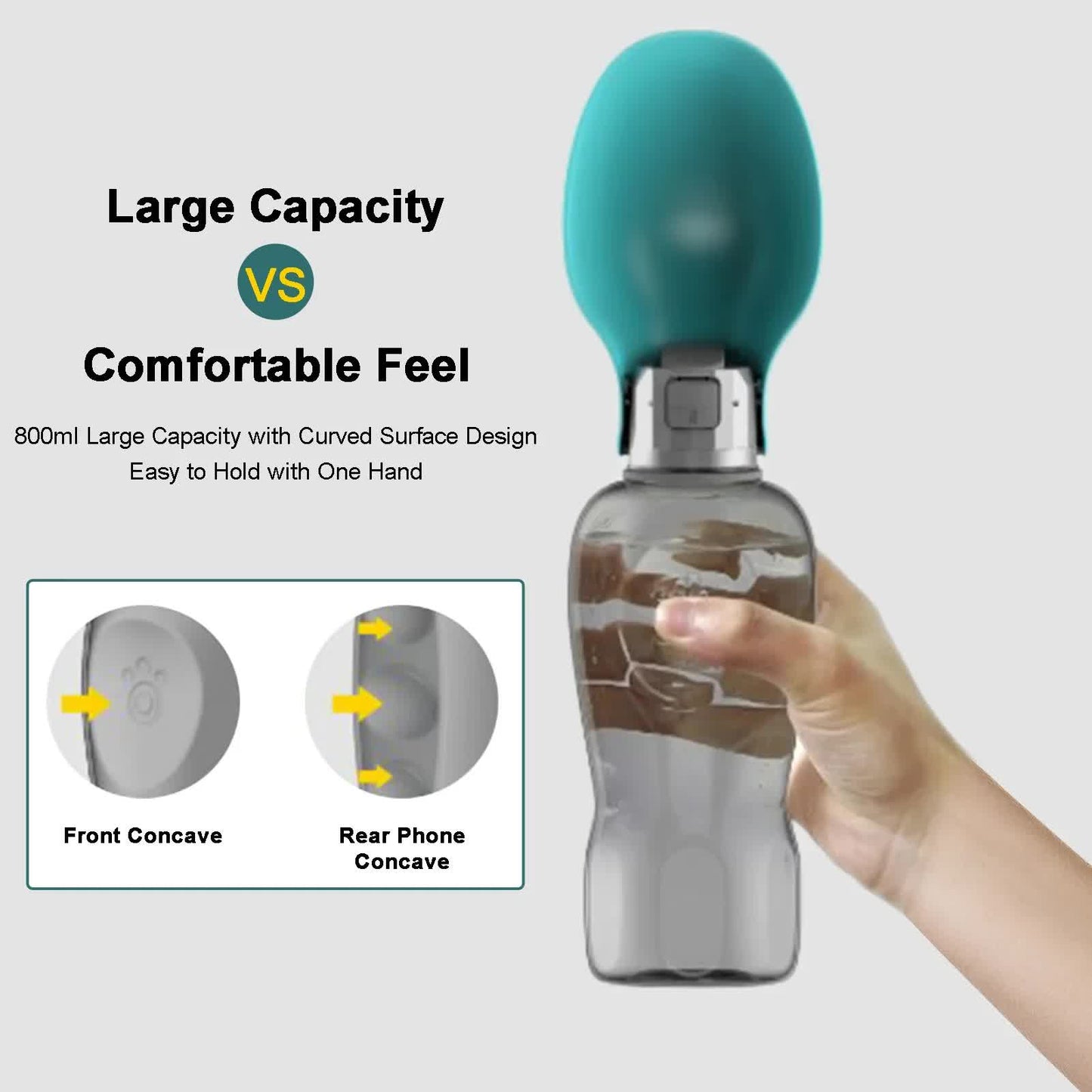 Pink & Grey Foldable Pet Water Bottle – 800ml Leakproof Travel Dispenser
