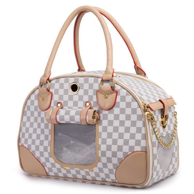 White Pet Travel Carrier – Anti-Crush Dog Bag (L-42x29x18cm)