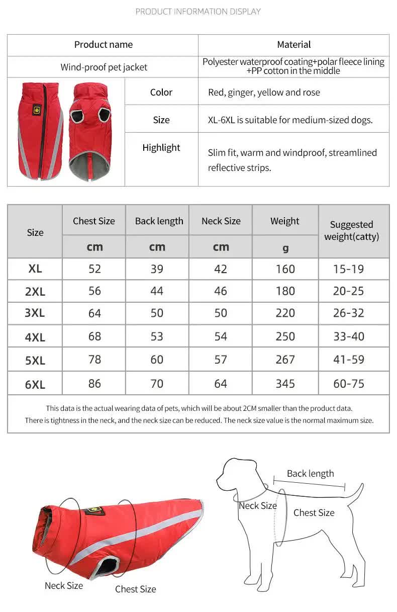 Reflective Dog Jacket – Waterproof & Warm Winter Coat for Large Dogs