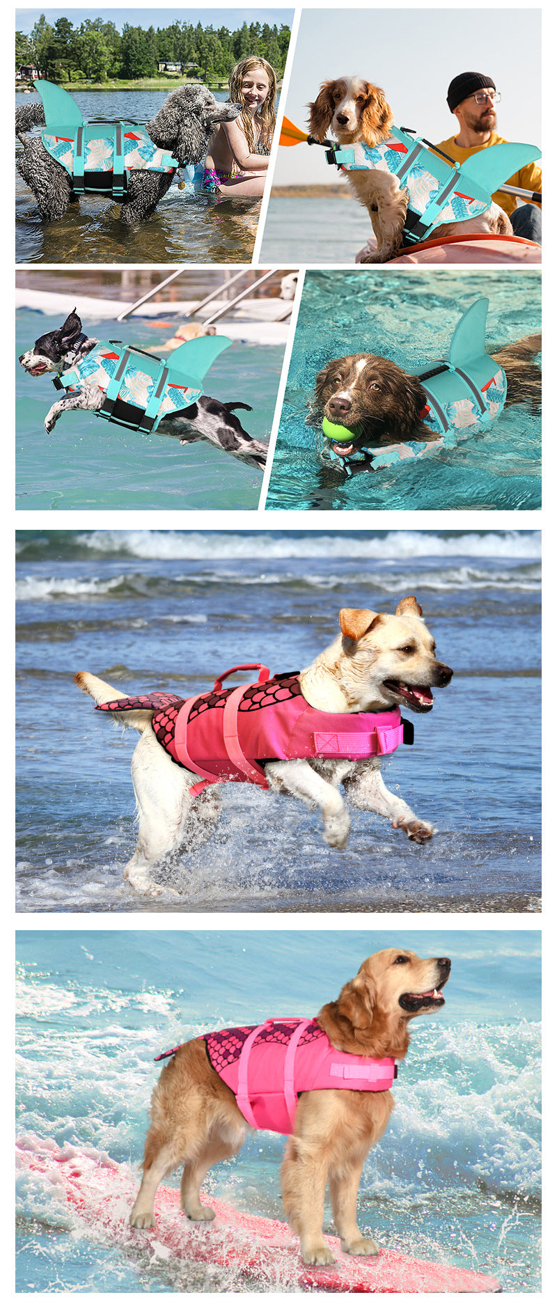 Fish Scale Pattern Life Jacket for Dogs - Summer Swimming Safety Vest with Fin
