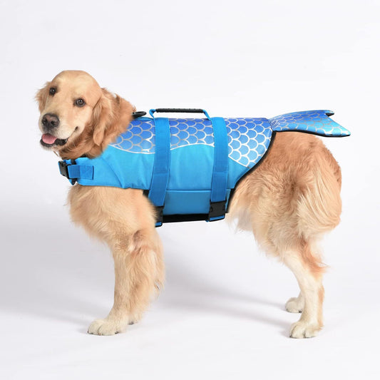 Fish Scale Pattern Life Jacket for Dogs - Summer Swimming Safety Vest with Fin