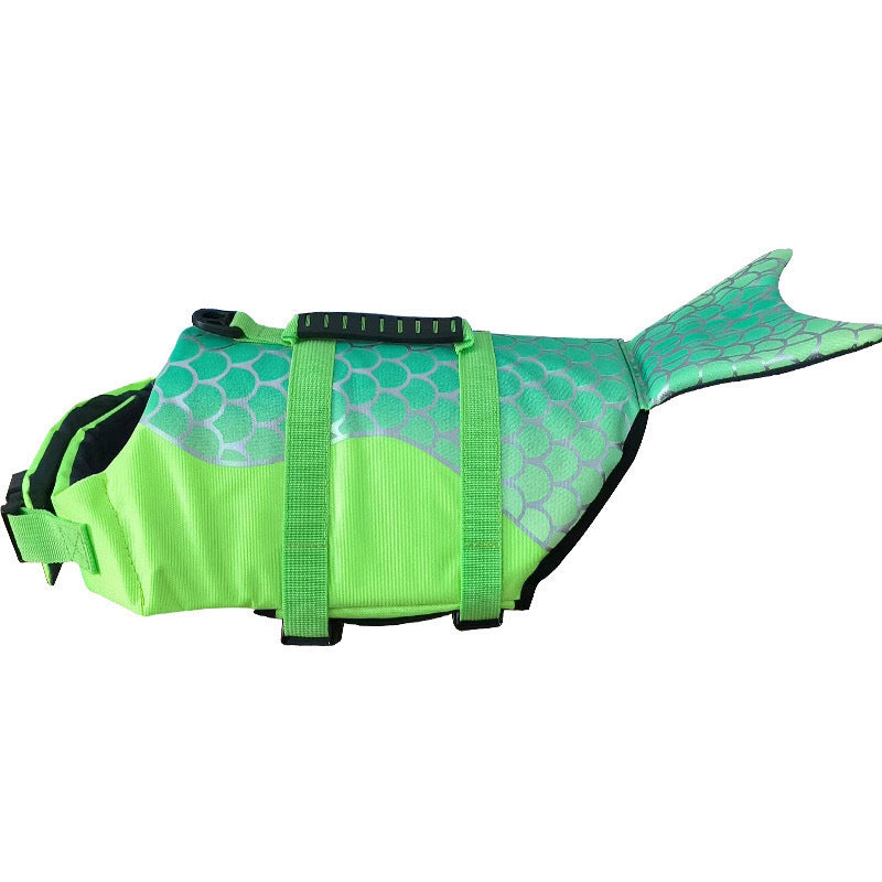 Fish Scale Pattern Life Jacket for Dogs - Summer Swimming Safety Vest with Fin