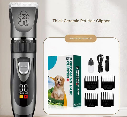 Gray Rechargeable Pet Hair Clipper – Low Noise, Ceramic Blades, 5-Speed