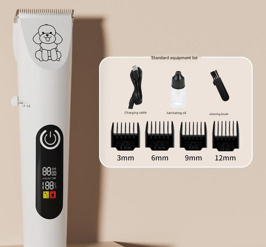 White Rechargeable Pet Hair Clipper – Low Noise, Ceramic Blades, 5-Speed