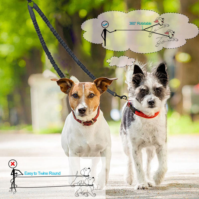1.5M Dual Dog Leash - Easy to walk two dogs, tangle-free design