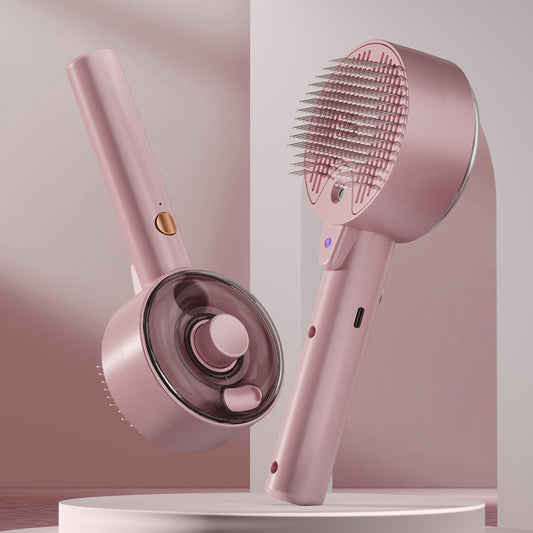 Pink Rechargeable Pet Grooming Brush with UVC & Mist Spray