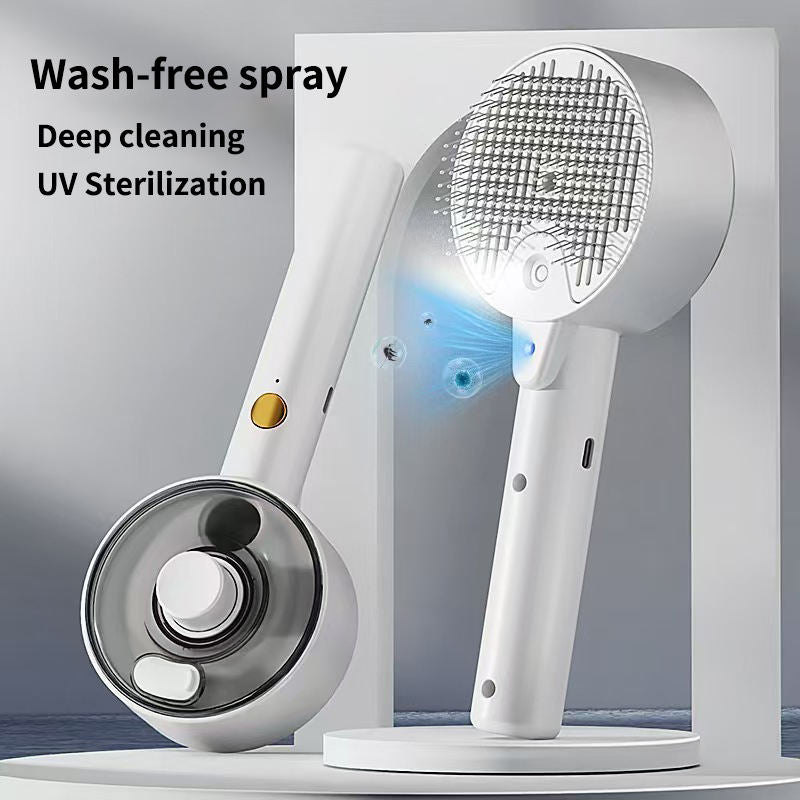 Pink Rechargeable Pet Grooming Brush with UVC & Mist Spray