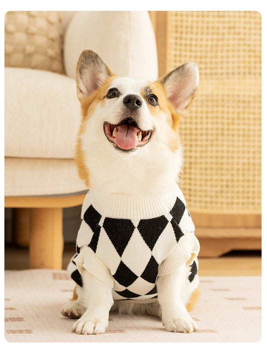 Black & White Argyle Knit Dog Sweater