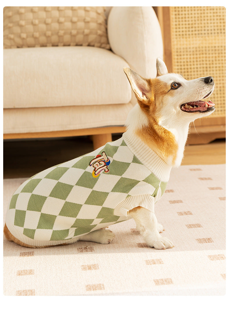Green & White Argyle Knit Dog Sweater