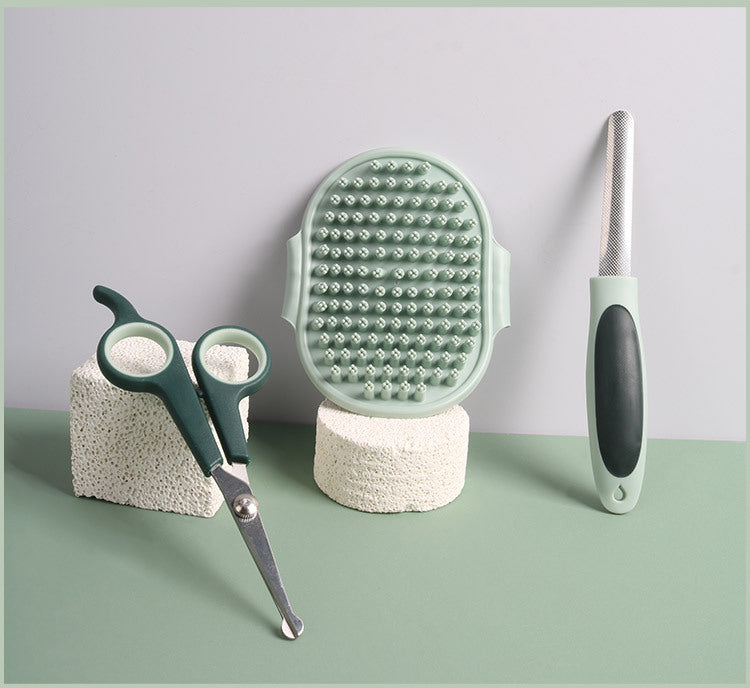 Grey & Green 8-Piece Pet Grooming Kit – Brushes, Clippers, Scissors & Case