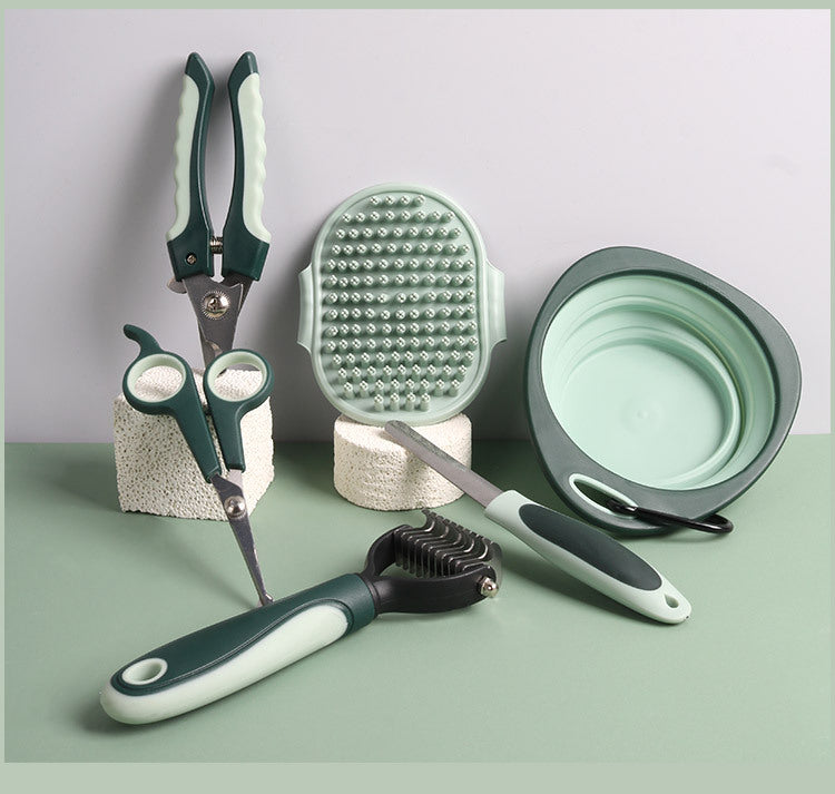 Grey & Green 8-Piece Pet Grooming Kit – Brushes, Clippers, Scissors & Case