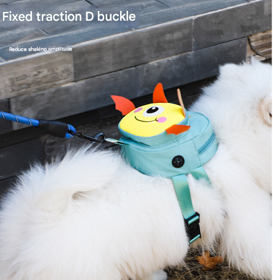 Adorable Monster Small Pet Backpack Harness - Treat Pouch with Poop Bag Dispenser