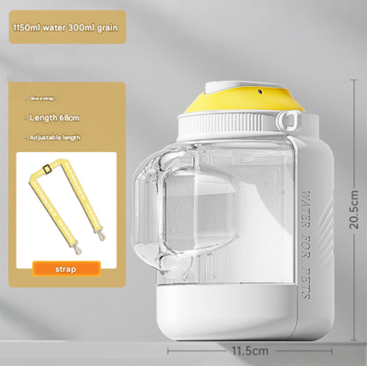 White 2-in-1 Pet Travel Bottle – Water & Food Dispenser with Strap