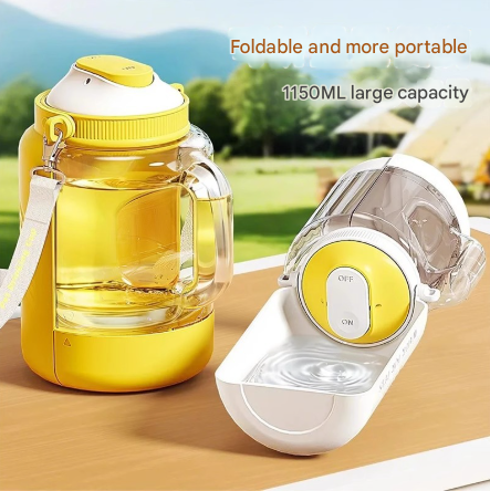White 2-in-1 Pet Travel Bottle – Water & Food Dispenser with Strap