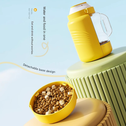 White 2-in-1 Pet Travel Bottle – Water & Food Dispenser with Strap