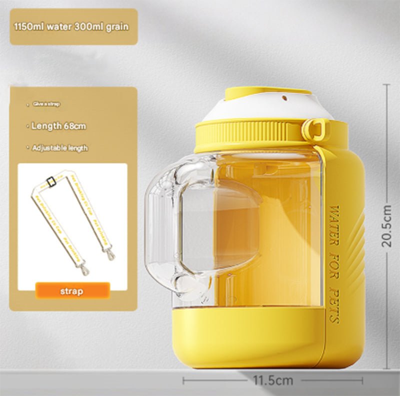 White 2-in-1 Pet Travel Bottle – Water & Food Dispenser with Strap